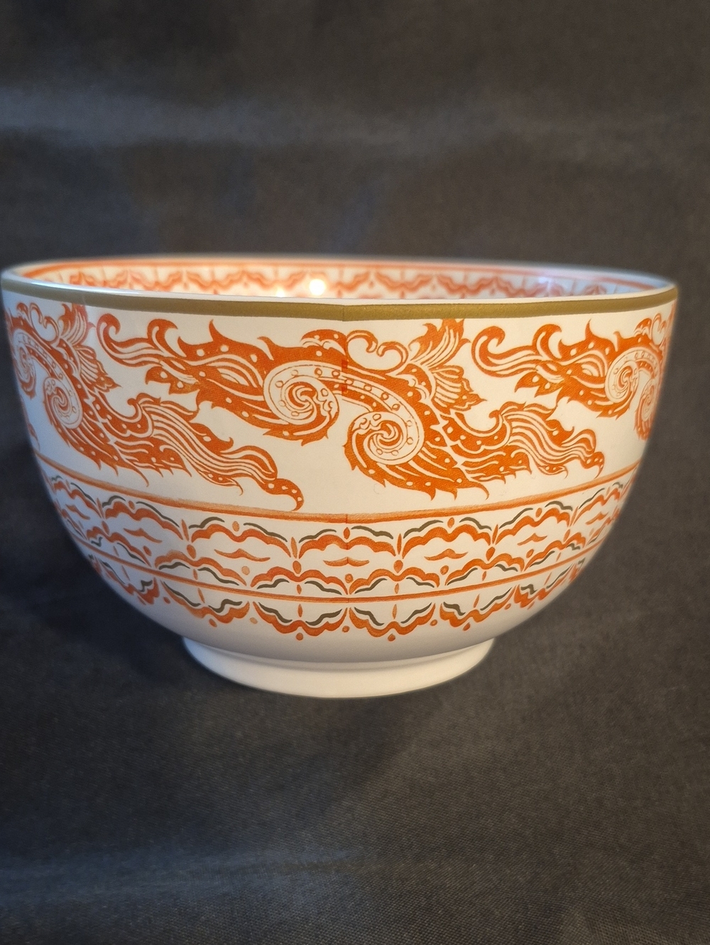 Williams Sonoma White and Orange Ceramic Rice Or Noodle Bowl With Tiger